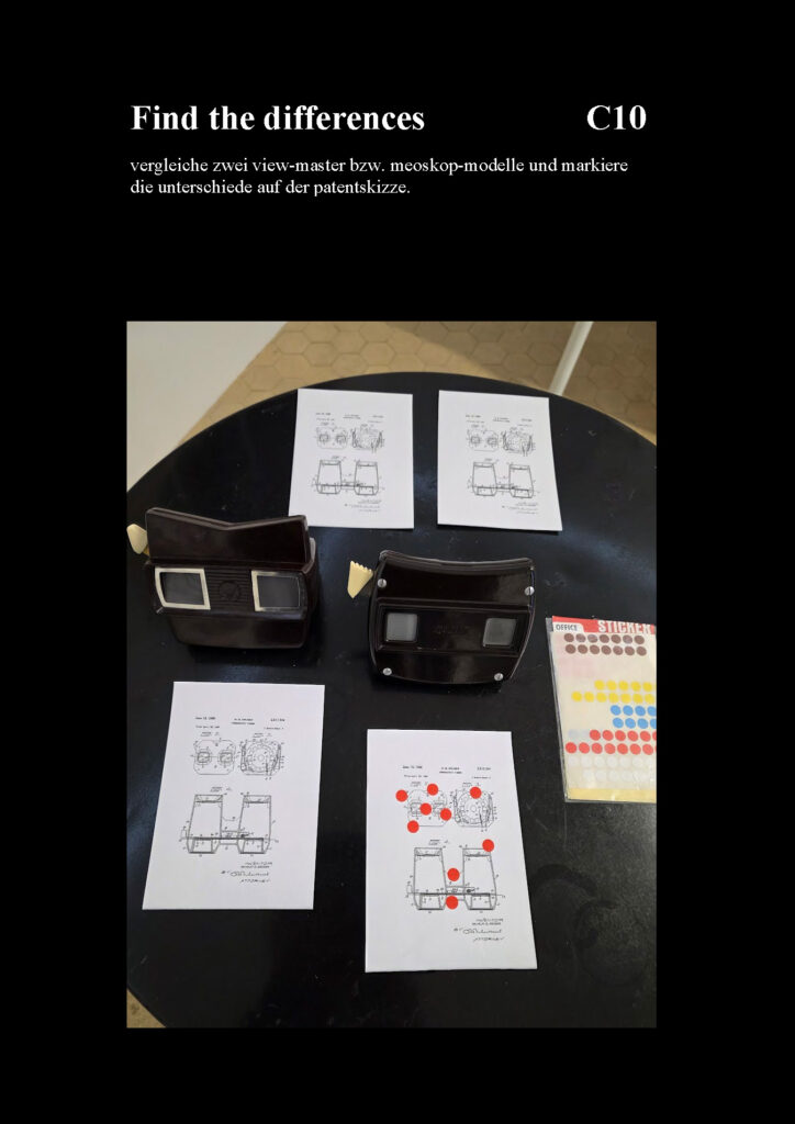 Find the differences, C10, vergleiche zwei view-master bzw. meoskop-modelle und markiere die unterschiede auf der patentskizze.