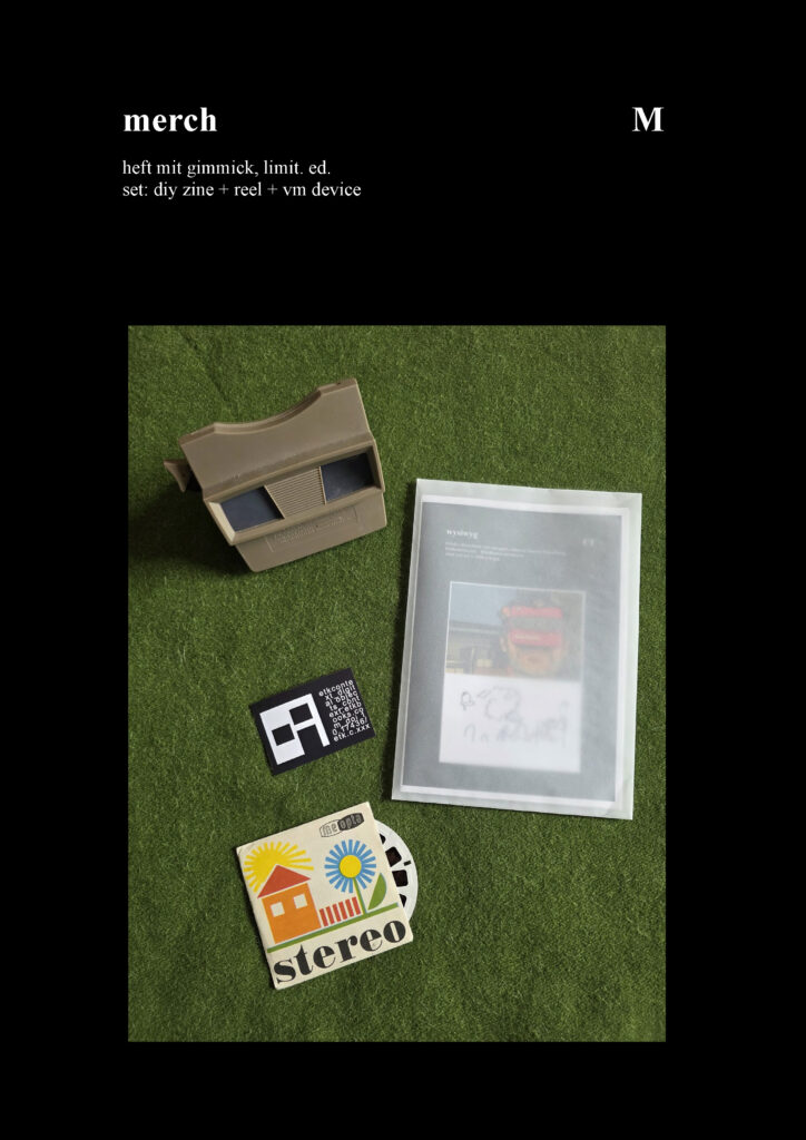 merch. heft mit gimmick, limit. ed.set: diy zine + reel + vm device