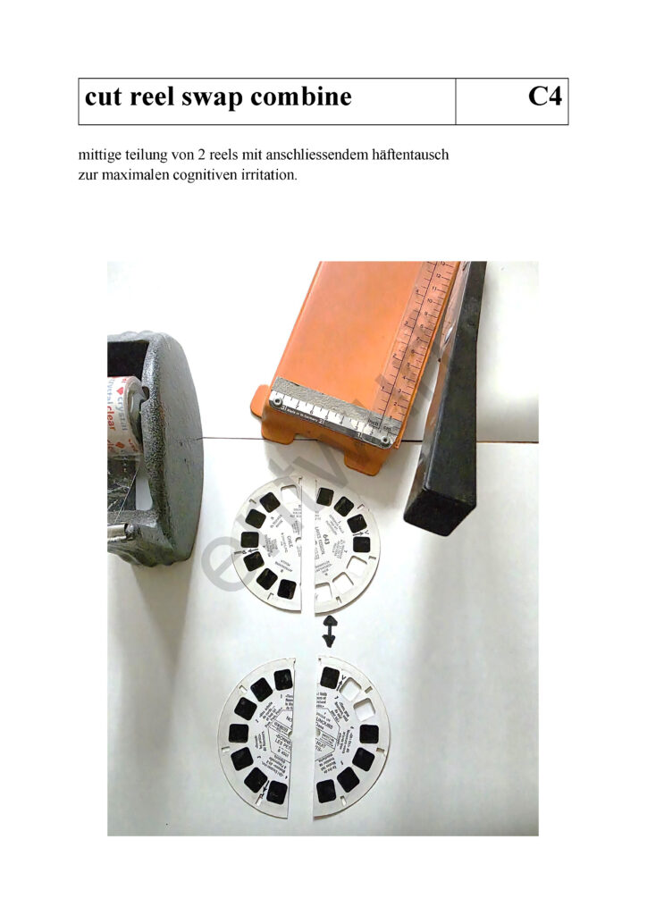 mittige teilung von 2 reels mit anschliessendem hälftentausch 
zur maximalen cognitiven irritation.